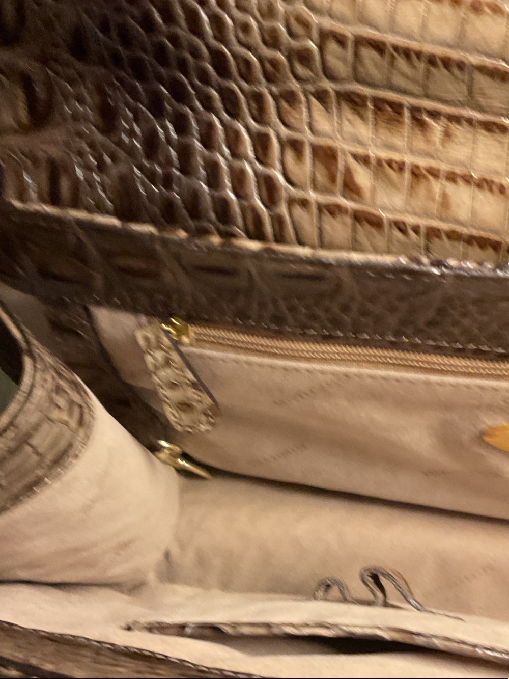 Vintage Brahmin satchel Melbourne taupe and brown crocodile-embossed leather EUC - Picture 6 of 9